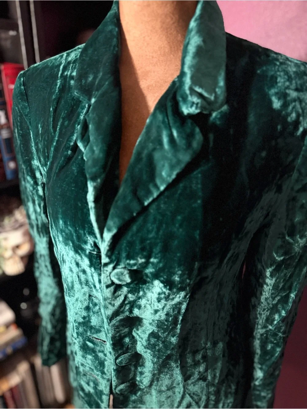 Luxurious Emerald Green long crushed Velvet Blazer- vintage goth vampire